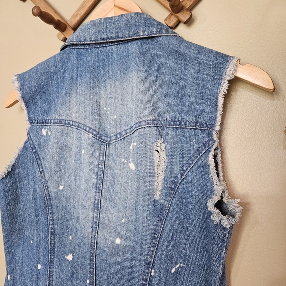 Vintage Distressed Denim Vest Women’s Jean Sleeveless Jacket Grunge Y2K Size S - Picture 9 of 10
